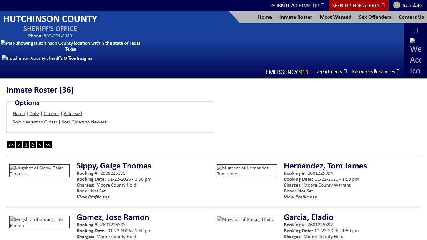 Inmate Roster - Current Inmates Booking Date Descending - Hutchinson County Sheriff TX